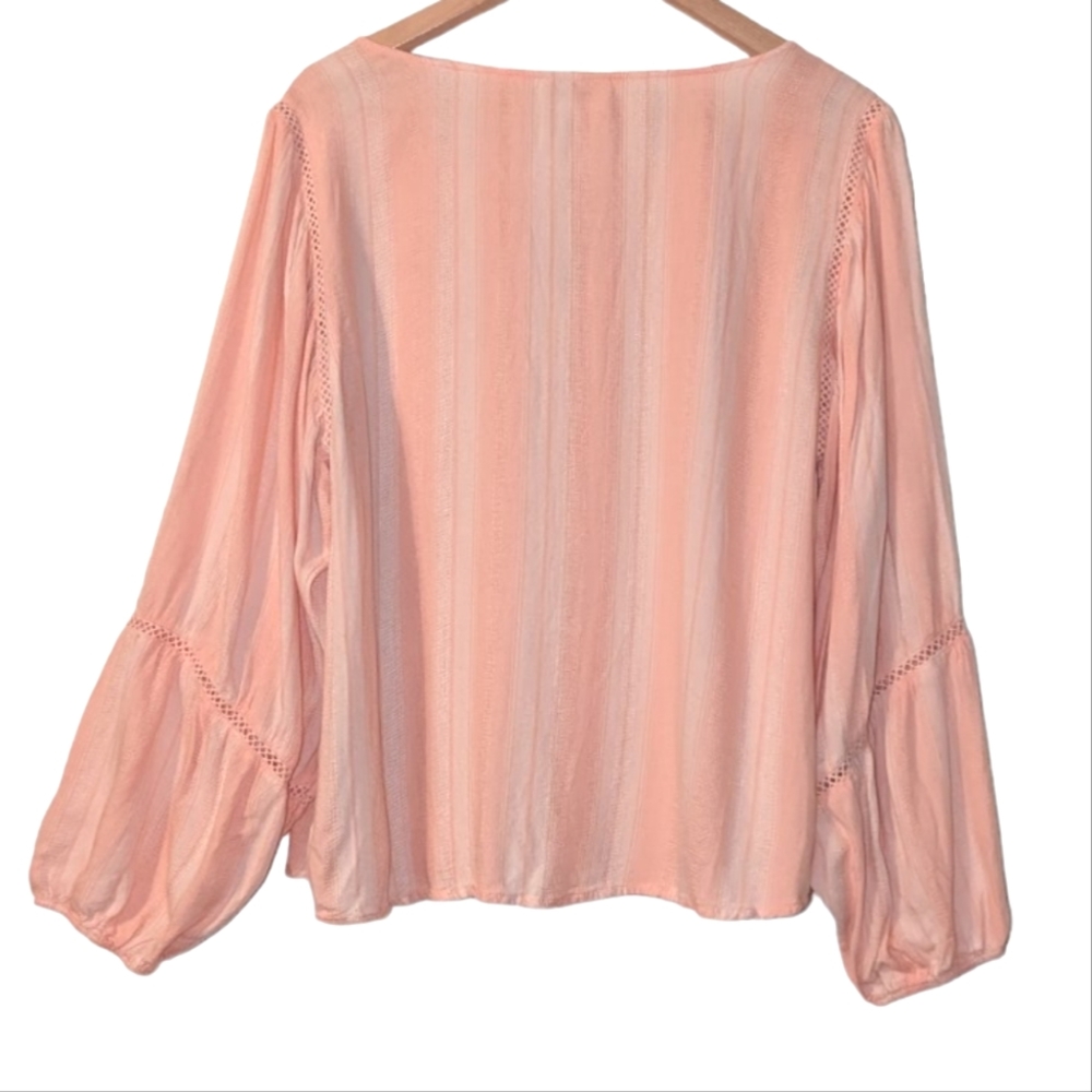 Ariat Society Long Puff Sleeve Striped Boho Tassel Western Lace Top Blouse - Picture 9 of 14